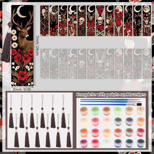 Kosiz 12 Pcs Halloween Gothic Paint by Number Kit for Adult Wood Bookmark - Image 3