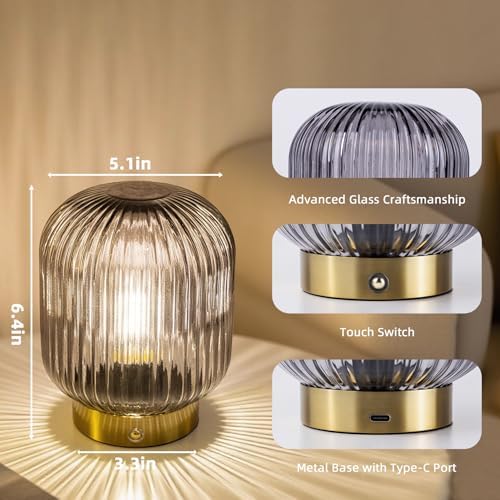 MJ PREMIER Rechargeable Table Lamp, Cordless Lamp with Memory Function,Gray - Image 6