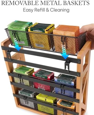 HULISEN Tea Bag Organizer, 3 Tier Tea Bag Holder, Holds Up to 120 Teabags - Image 3