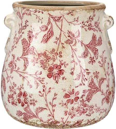 Ceramic Scroll Planter 6.5 Inch, Pink Floral by Unknown