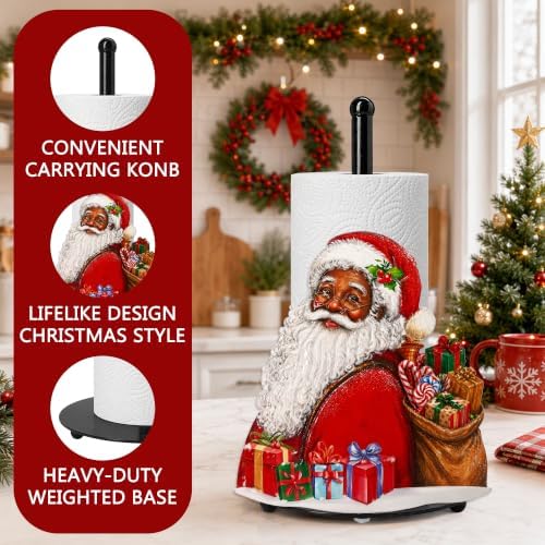 Black Santa Claus Paper Towel Holder, Farmhouse Christmas Kitchen Countertop Decor, Xmas Gift Paper Towel Holder for Table, Christmas Housewarming Birthday Gift for Women Mom - Image 4