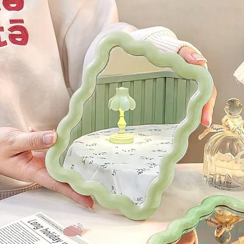 Wave Table Desk Vanity Makeup Mirror Small Make Up Office Mirror Green - Image 2