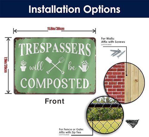 Trespassers Will Be Composted Vintage Metal Tin Sign,Retro Iron Painting Warning Wall Poster for Home Kitchen Cafe Coffee Store Room Decor Plaque 8x12 Inch - Image 3