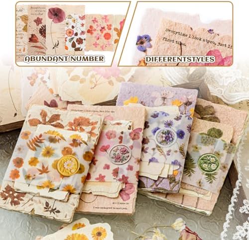 120 Pcs Floral Textured Scrapbook Paper Junk Journal Supplies Stationery - Image 3