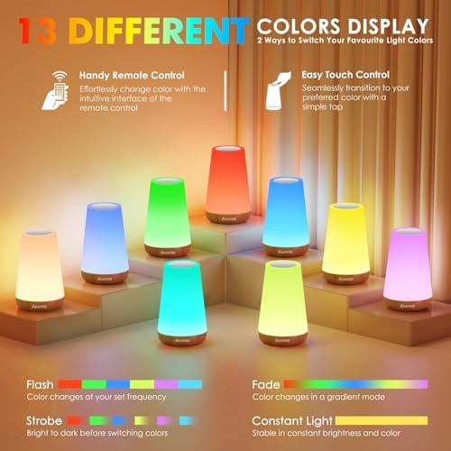 Auxmir Rechargeable Night Light, Touch Table Lamp with Remote, Dark Brown - Image 2