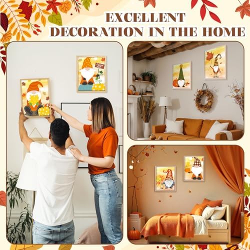 Humyoun 8 Sets 8" x 10" Fall Gnome Pre Drawn Canvas to Paint for Sip and Paint Party Thanksgiving Predrawn Coloring Set Pre Sketched Canvas Boards with Paints and Brushes for Adult - Image 5