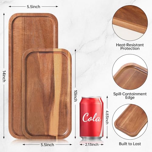 Acacia Wood Serving Platters and Trays - 14" x 5.5" Wooden Mini Charcuterie Boards, Small Cheese Board, Rectangle Wooden Tray for Kitchen Counter, Bathroom, Home Decor, Party (6, 14"X5.5") - Image 3