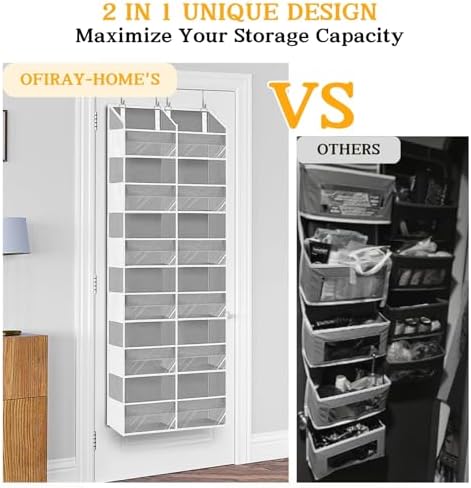 Over The Door Organizer 6 Tiers, Extra Large Behind Door Storage of 12 Compartments, 80 lbs Weight Capacity Hanging Storage Organizer with Clear Window Kids Toys,Shoes,Diapers,Room Storage,Light Grey - Image 4