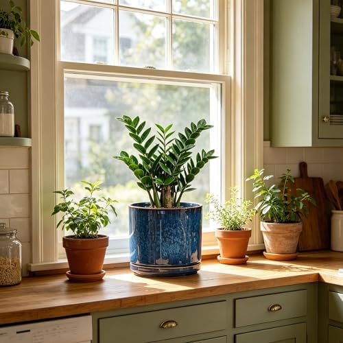 Ekirlin 7 Inch Plant Pot, Modern Ceramic Glaze Planters for Indoor Plants, Round Flower Pots with Drainage Hole and Saucer, Succulent Planter Pot for Orchid, Pothos, Snake Plant,Gift for Plant, Blue - Image 3