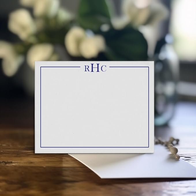 Modern Pink Paper 3 Letter Monogram Stationery Set for Men or Women FLAT NOTE CARDS, Monogrammed Note cards with Envelopes, Monogrammed Stationary Set PROFESSIONAL, Your Choice of Colors and Quantity