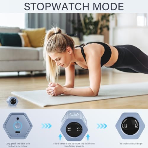 Rotating Productivity Timer 5, 25, 10 30,60 Mins Preset Stopwatch, Desk Flip ProductivityTimer, ADHD Tool Hexagon, Vibration/Mute/Alarm, for Work, Study, Back to School, Kitchen, Blue - Image 5