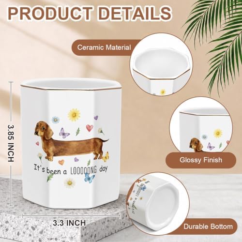 Pen Holder for Desk Ceramic, Desk Organizer for Office, Dachshund - Image 2