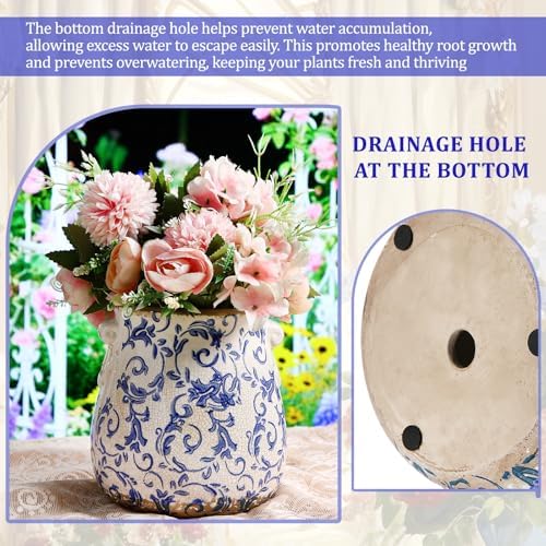 Ceramic Scroll Planter 6.5 Inch, Blue Floral - Image 5