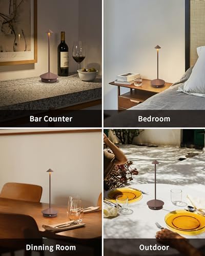 Modern Cordless Table Lamp Set of 2, Brown Portable LED Desk Lamps - Image 6