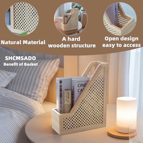 SHCMSADO Bamboo Decorative Bookends Wooden Creative Book Ends for Shelves Desktop Newspaper Magazine File Holder for Office/Home/School - Image 2