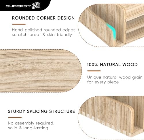 Wooden Desk Organizer, 3-Tier Paper Trays with 2 Mail Sorters, Natural Wood - Image 4
