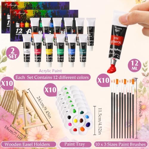 Ctosree 72 Pcs Artistic Flowers Paint and Sip Kit for Adults 8'' x 10'' Pre Drawn Canvas for Painting DIY Pre Printed Canvas for Party Favor Acrylic Painting Kit Wood Easel Brushes Date Night Bulk - Image 4