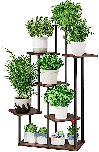 AZERPIAN 7 Tier Tall Plant Stand Indoor Corner Tiered Shelf Metal MDF Board by AZERPIAN