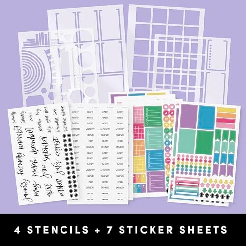 PAPERAGE Bullet Journal Kit, Dotted Journaling Set & Stationary Kit, Hardcover Dotted Journal Notebook (Lavender), 12 fineliner Pens, 8 Sticker & 3 Stencil Sheets, 6 Washi Tapes - Image 4