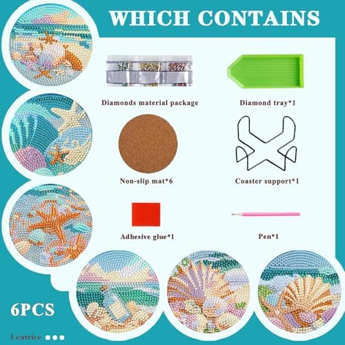 Leatrice 6 pcs Diamond Art Coasters Small Diamond Painting Kits for Adults - Image 2