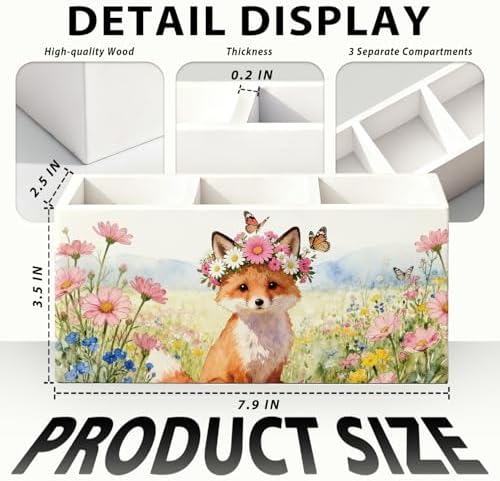 Fox Pen Pencil Holder for Desk Accessories, Fox Gifts for Women, Animal Lovers Gifts, Rustic Butterfly Flower Wild Animal Wooden Box Sign Decorations for Kids Room Home Office Desk Tabletop - Image 7