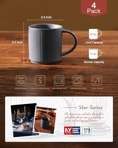 famiware Coffee Mug Set of 4, Star 12 oz Ceramic Mugs Cups Set with Handle - Image 4