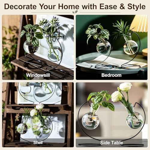 Desktop Glass Plant Propagation Station with Metal Stand,Tabletop Plant Terrarium,Hydroponics Vase for Propagating Hydroponic Office Garden Home Decor, for Weddings, Centerpieces (2) - Image 5
