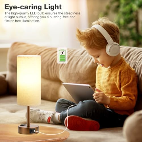 Fenmzee Brown Bedside Lamp for Bedroom, Dimmable Touch, USB A+C, AC Outlet - Image 5