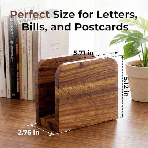 Acacia Wood Mail Organizer Countertop -Letter Holder for Office Desk - Image 3