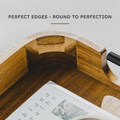 Upper Acacia Wood Ottoman Tray 17x13 Inches with Handles, Decorative Serving Tray for Coffee Table, Breakfast Tray with Anti-Skid Pads (Black Handle 01) - Image 2