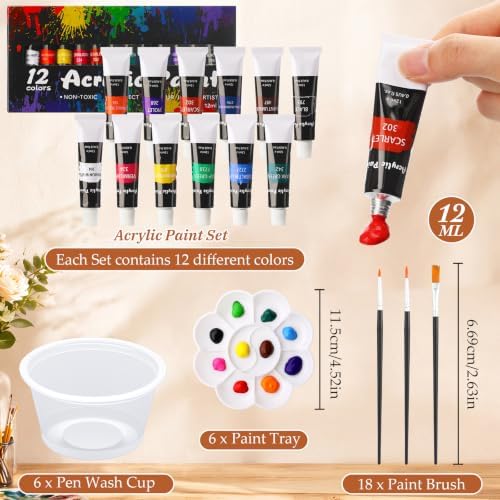 Cholemy 6 Set Paint and Sip Kit for Adults 8"x 10" Pre Drawn Canvas Painting with Wooden Easel Acrylic Paint Wash Cup Brushes Palette Apron for Painting DIY Adult's Date Party Supplies(Flower Lady) - Image 4