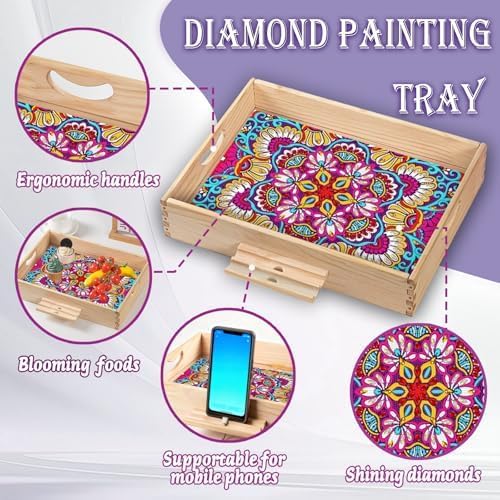 EWJRNSF Diamond Art Kits for Adults Wooden Serving Trays with Phone Holder - Image 5