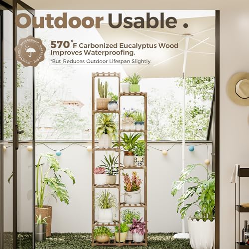 Bamworld Plant Stand Indoor Outdoor 11 Tier Tall Large Wood Plant Shelf - Image 3