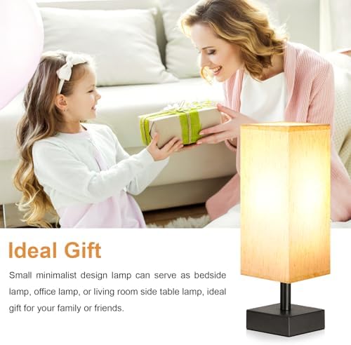 aooshine Small Bedside Table Lamp for Bedroom - Square Cream Fabric Shade - Image 5