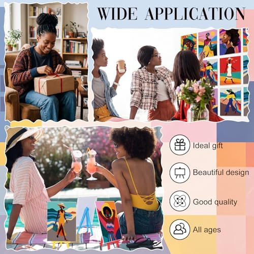 Blosssound 10 Set Pre Printed Canvas Pre Drawn Canvas Painting with Easel Kits 5" x 7" Outline Painting Panels for Beginners, DIY Craft Project, Party Favor, Home Decors(Modern Lady) - Image 6