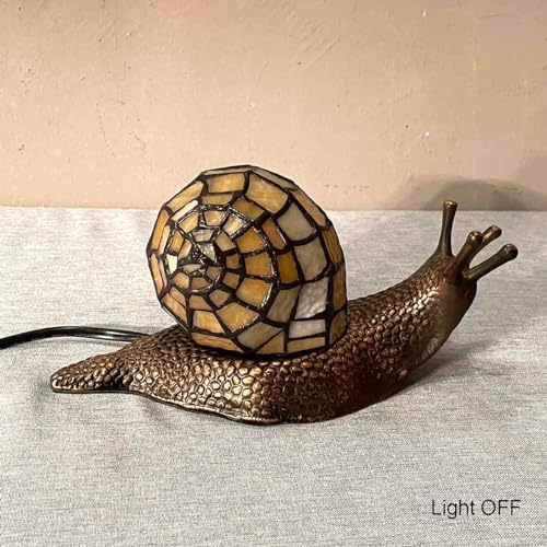 Bieye L10943 Yellow Land Snail Tiffany Style Stained Glass Accent Lamp - Image 3