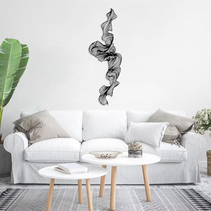 NORTH KAISER Abstract Metal Wall Art - Modern Metal Wall Decor - Vertical Line Art Wall Hanging for Living Room Mid Century Bedroom Home Office (46.5'' x 15.7'' / 120 x 40 cm)