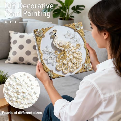 Pearl Art Kits Painting for Adults, DIY Mindfulness Therapy with Framed Canvas and Tools, Beginner Wall Decor-Peafowl - Image 2