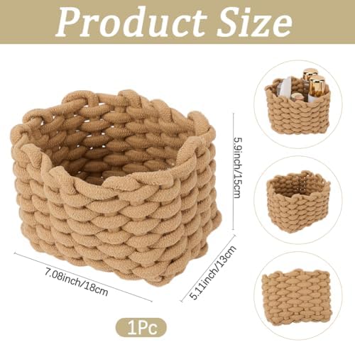 CREATCABIN Woven Small Baskets Cotton Rope Baskets for Organization Bin Camel Boho Square Storage Basket Mini Tiny Baskets for Nursery Cosmetics Living Room Bathroom Shelves Home Decor 7x5x6Inch - Image 2