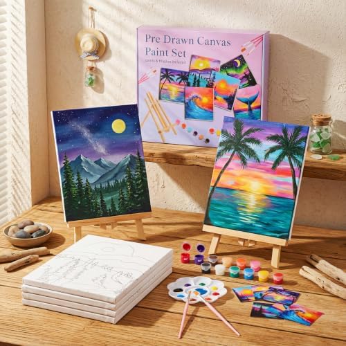 Engrowtic 57pcs Landscape Sip and Paint Kit for Adults Pre Drawn Canvas Set - Image 2