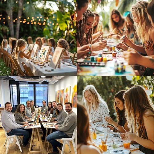 ACRNIGHEET 4PCS Pre Drawn Canvas for Painting for Adults Flower Theme Paint and Sip Kit Pre Printed Framed Canvases Set Pre Drawn Canvas Painting Set Couples Date Night Party Supplies 8 X 10 Inch - Image 6
