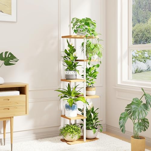 Bamworld Plant Stand 6 Tier Tall Shelf for Multiple Plants White - Image 2