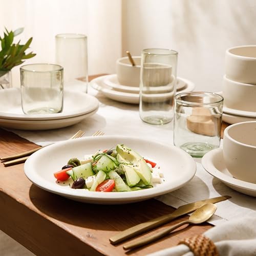 Bloomhouse - Two Time Oprah's Favorite Things Winner - Corsica Clay 12 Piece Stoneware Rustic Reactive Glaze Dinnerware Set - Stackable Plates and Bowls Set. Service for 4 - Matte Sea Salt White - Image 4