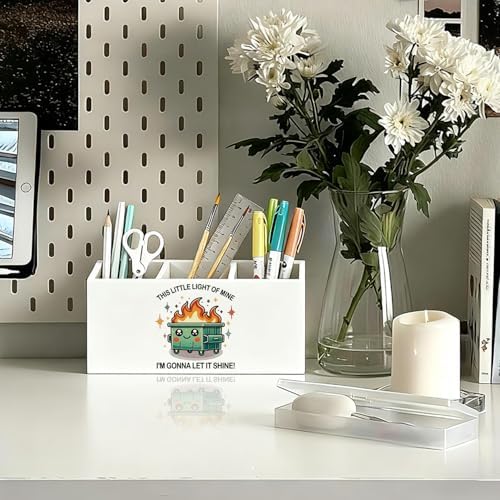 Funny Dumpster Fire Pen Pencil Holder for Desk, Coworker Gifts for Women Men, Dumpster Fire Gifts, This Little Light of Mine Wooden Box Sign Decorations for Office Workplace Desk Tabletop - Image 2