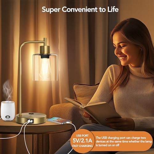 QiMH Set of 2 Industrial Table Lamps, Glass Desk Lamp for Living Room - Image 6