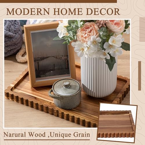 Lounsweer Acacia Wood Decorative Tray for Home Decor, 14'' x 10'' Wooden Serving Tray for Coffee Table Centerpiece Dining Kitchen Island Decoration Bathroom Counter Display - Image 3