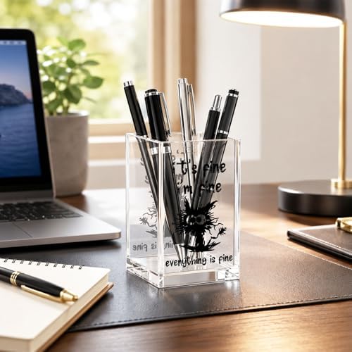 Funny Acrylic Pen Holder Cup, “It’s Fine I’m Fine Everything Is Fine” Desk Decor, Cute Pencil Holder Organizer,Office Desk Accessories - Image 4