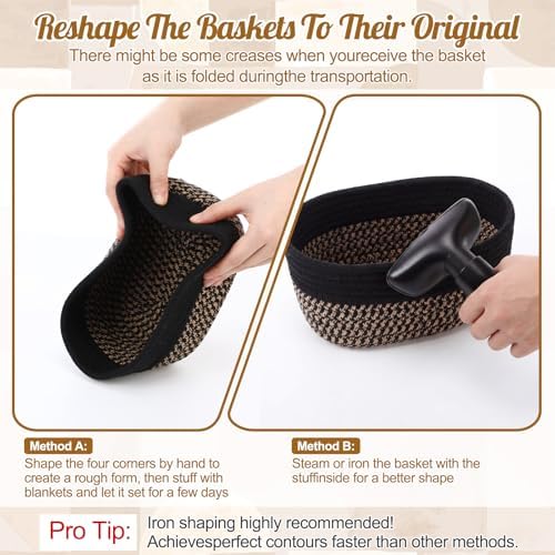 10 Pack Small Woven Baskets, Cotton Rope, Linen, Black - Image 3
