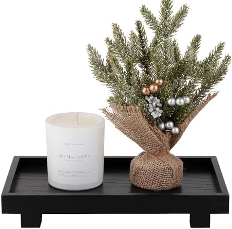 Decorative Tray Small Pedestal Stand Farmhouse Bathroom Decor Wooden Riser Display Stand for Vanity, Kitchen Countertop, Sink, 11.4 * 6.7 Black by zoocatia