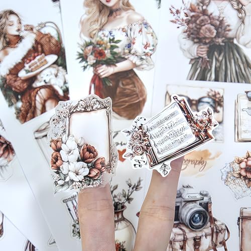 Snycler Romantic Memory Theme Sticker Scrapbooking Supplies for Junk Journal, 20 Sheets PET Stickers - Vintage Journaling Stickers, Ephemera Sticker Book Pre Cut, Junk Journal Supplies, Planner - Image 5